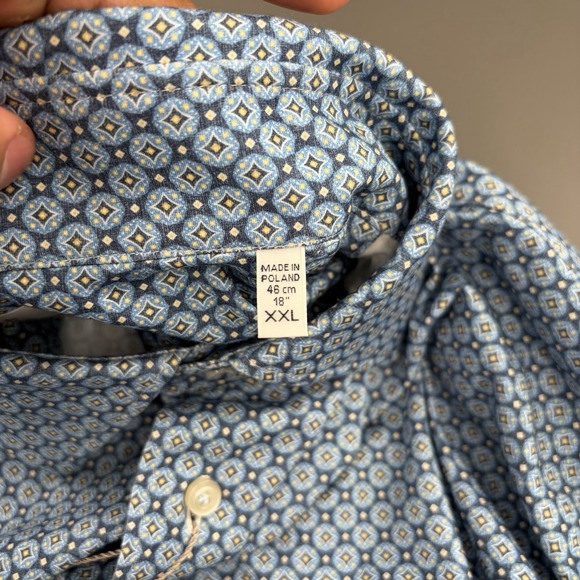 $278 New EMANUEL BERG Jersey Byron Stretch Shirt Men's 2XL XXL 18 EU 46 Blue AOP - Picture 5 of 9